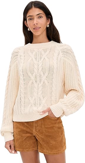 Free People, Free People Women's Frankie Cable Pullover, Buttercream, Off White, S