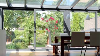 large sliding doors and glass ceiling