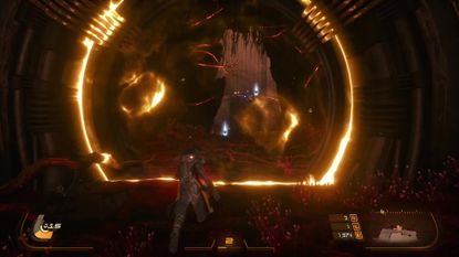 Arjun runs up to a yellow barrier in Saros