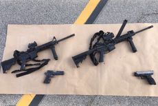 weapons carried by suspects at the scene of a shootout in San Bernardino, California.