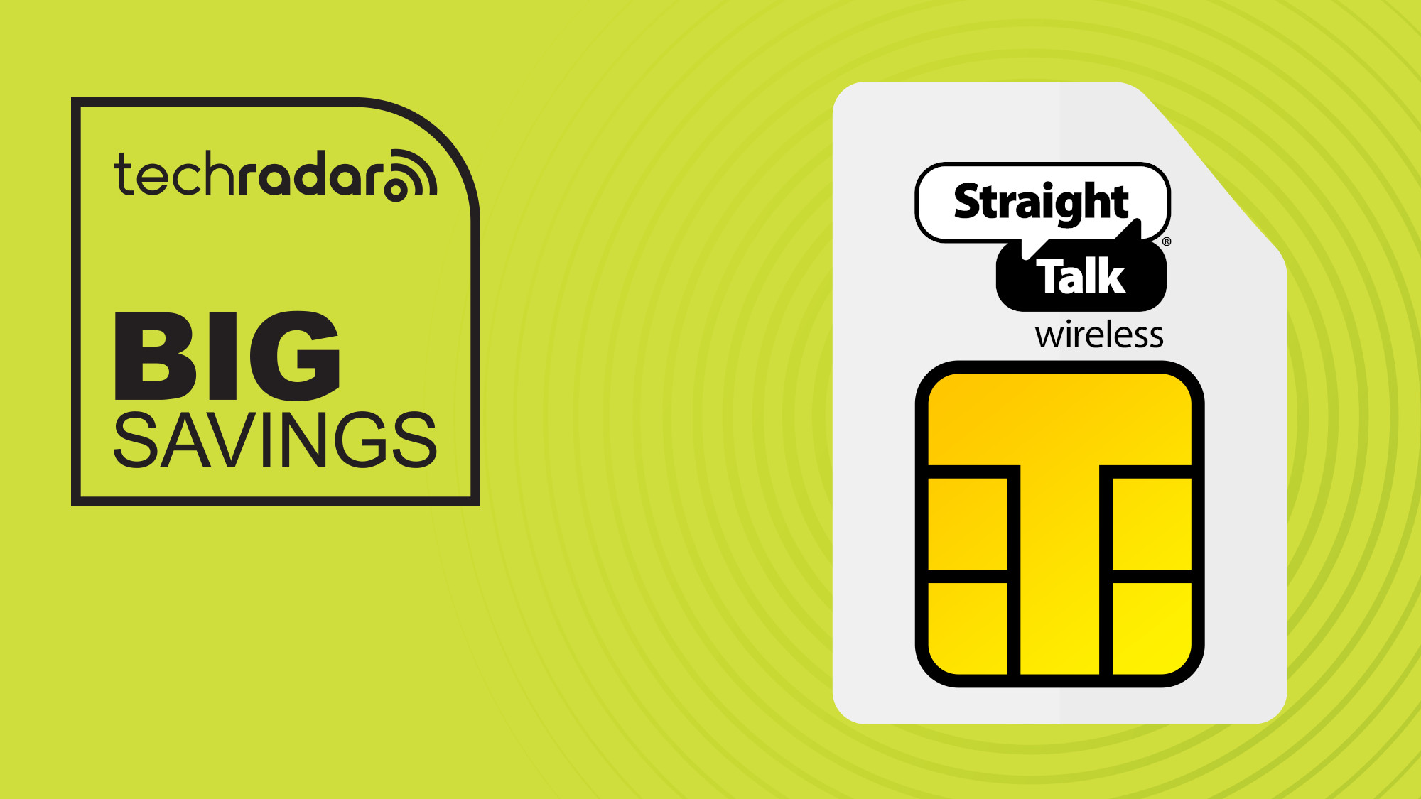 Straight Talk Wireless branded simcard on green background with big savings text overlay