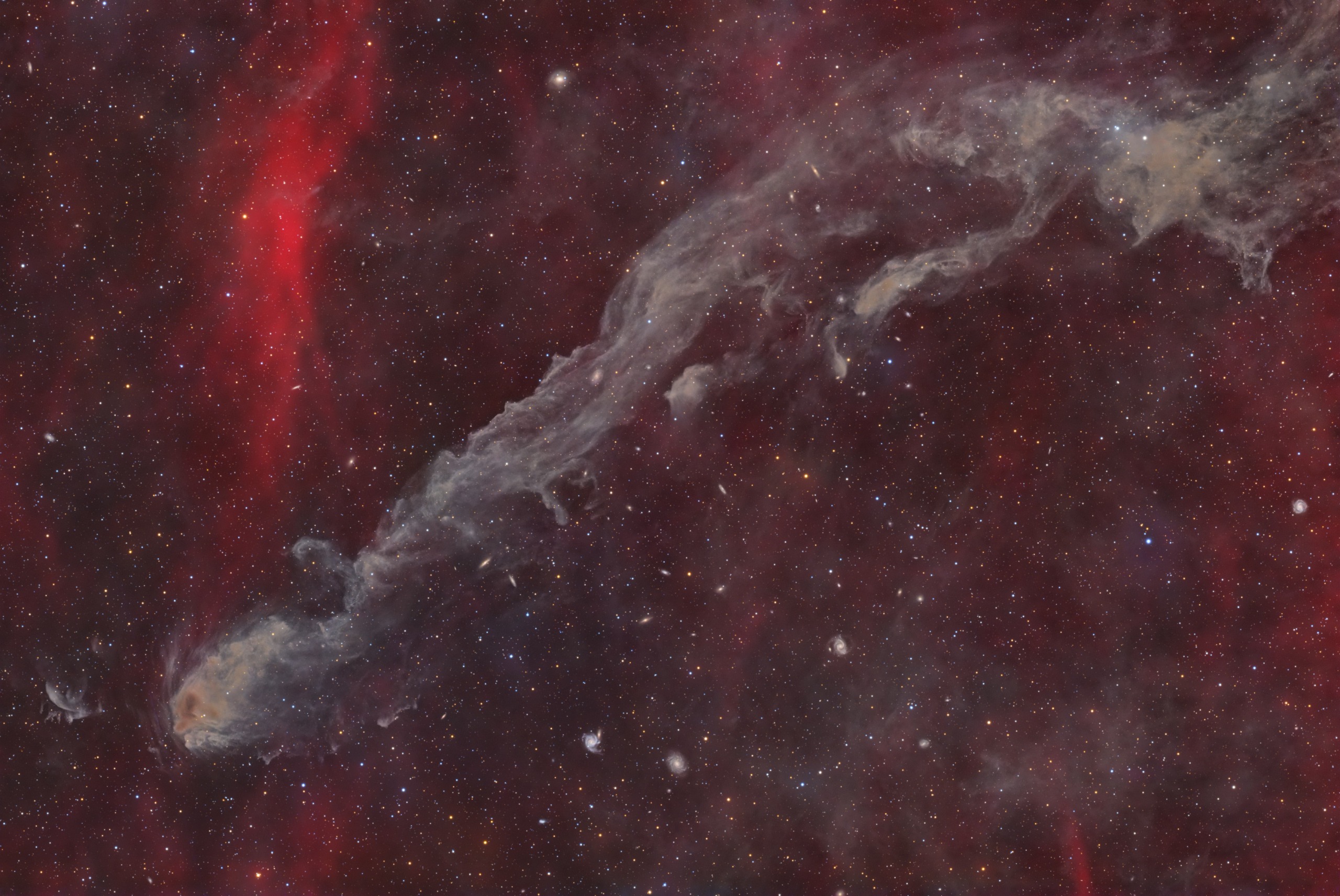 Galileo&amp;rsquo;s Finger Through a Faint H&amp;alpha; VeilA near-threshold H&amp;alpha; veil rather than a bright red sea: dust sets the direction, Ha builds the depth, and distant galaxies still thread through the field.