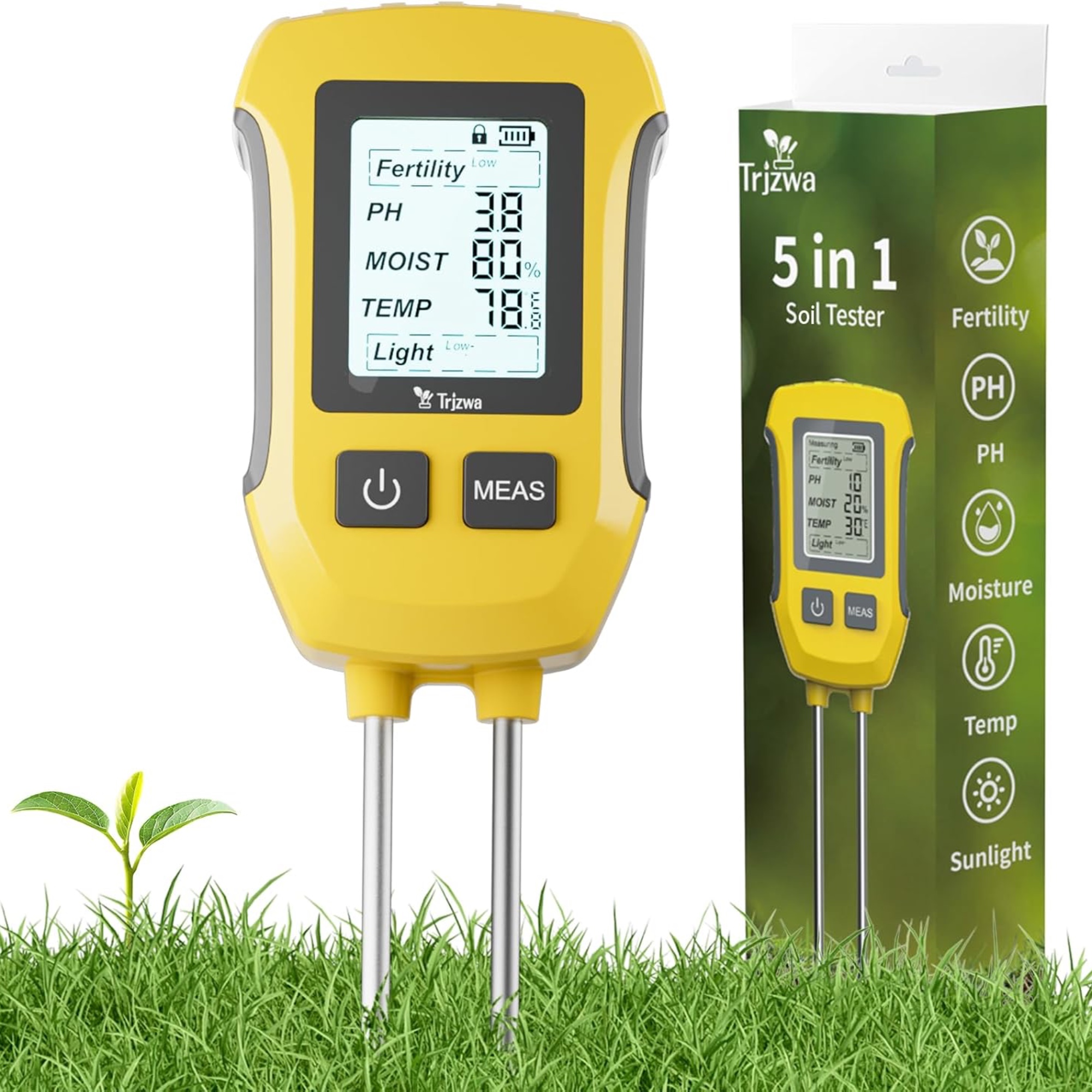 5-in-1 Soil Moisture/Fertility/PH/Temperature/Sunlight Intensity Meter