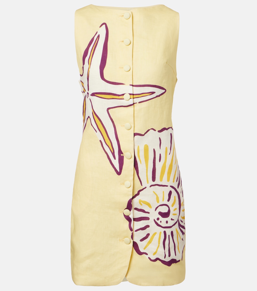 Rhoda Printed Linen Minidress in Yellow - Cala De La Cruz