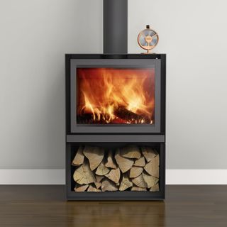 contemporary log burner with stove fan