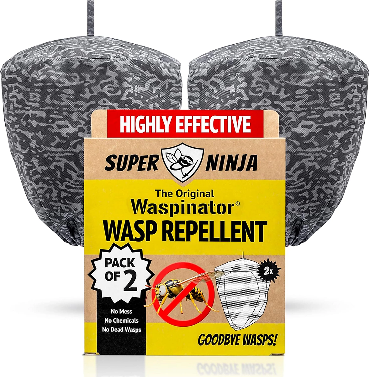 Super Ninja, Waspinator Twin Pack - Wasp Repellent for Outdoor Areas, Decoy False Wasp Nests