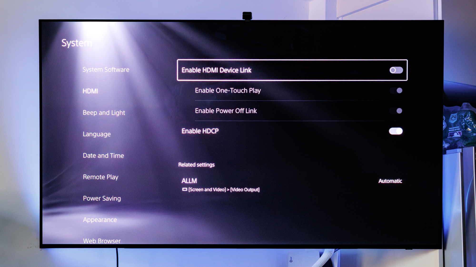 PS5 System Settings HDMI Device Link 