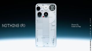 The white Nothing Phone (3)'s official promotional announcement poster