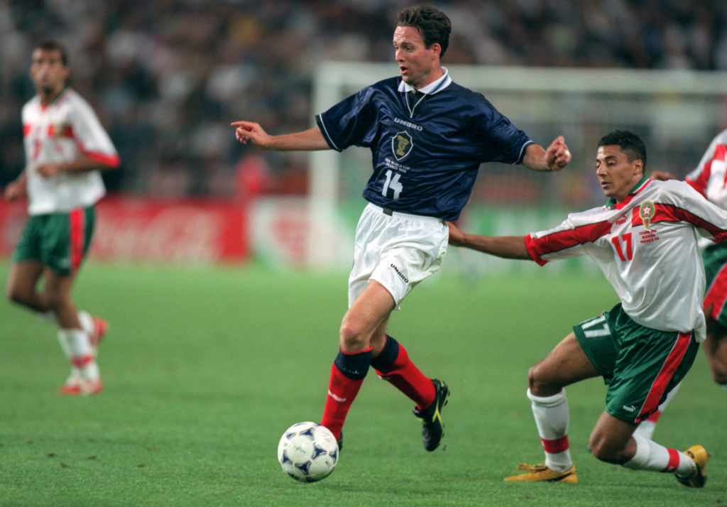 Paul Lambert in action for Scotland against Morocco in 1998
