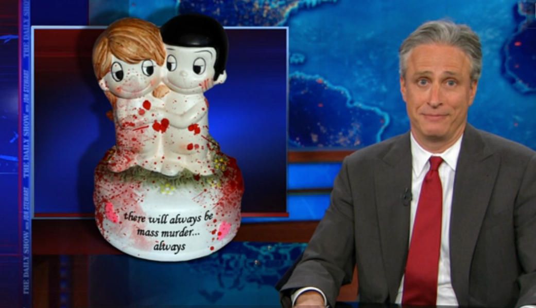 Jon Stewart throws up his hands over America&amp;#039;s gun-violence apathy