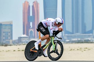 INEOS Grenadiers' British rider Joshua Tarling cycles during the second stage of the UAE Tour cycling race in al-Hudayriyat island in Abu Dhabi on February 18, 2025. (Photo by Giuseppe CACACE / AFP)