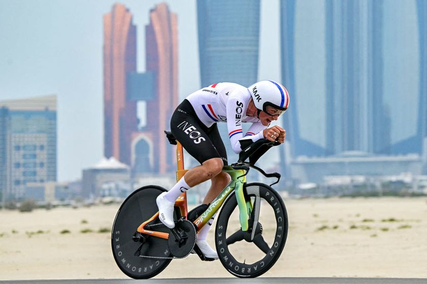 INEOS Grenadiers&#039; British rider Joshua Tarling cycles during the second stage of the UAE Tour cycling race in al-Hudayriyat island in Abu Dhabi on February 18, 2025. (Photo by Giuseppe CACACE / AFP)