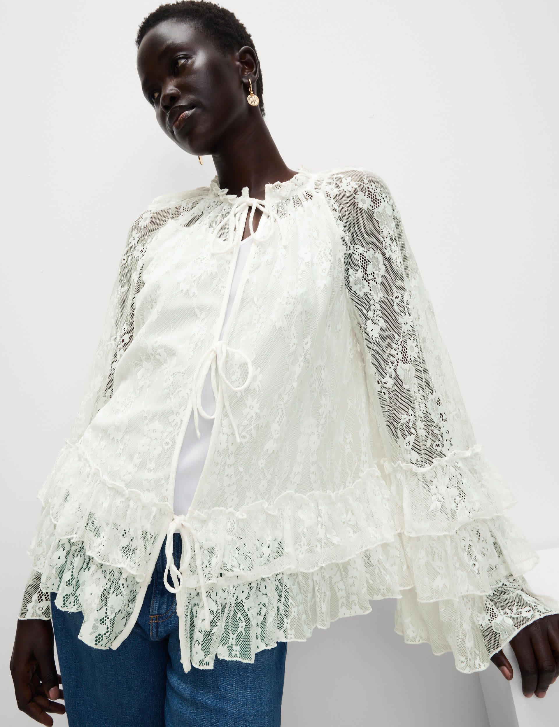 Lace Tie Front Blouse