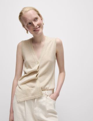 Metallic V-Neck Knitted Waistcoat