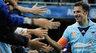 Alessandro Del Piero acknowledges the Sydney FC fans after victory afainst Wellington Phoenix in April 2014.