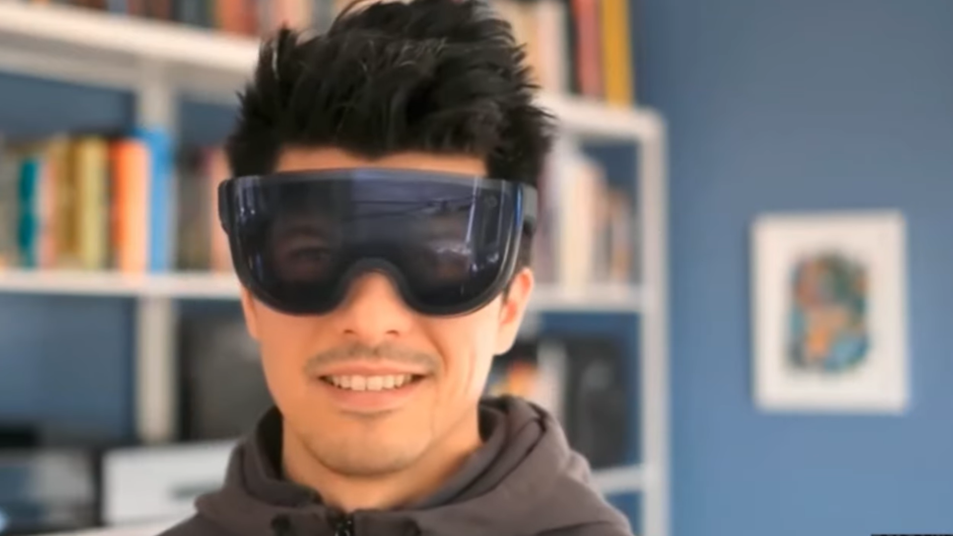 a screenshot of a person wearing a render of the Mirror Lake VR headset