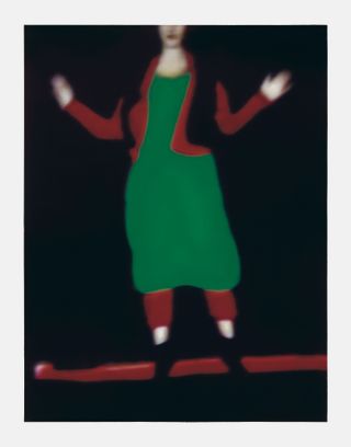 Photographic artwork of figure in red and green: Fashion 01, Issey Miyake, 1995