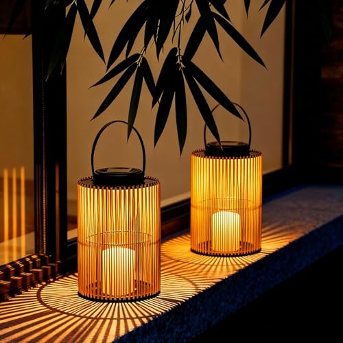 Leoked 2 Pack Solar Lanterns Outdoor Waterproof, Cylindrical Shape Solar Lantern With Handle, Hand-Wound Outdoor Lantern Dusk to Dawn 6-8hr, Hanging &amp;amp; Tabletop Decor for Garden/patio