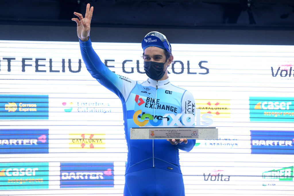 SANT FELIU DE GUIXOLS SPAIN MARCH 21 Michael Matthews of Australia and Team BikeExchange Jayco celebrates at podium as stage winner during the 101st Volta Ciclista a Catalunya 2022 Stage 1a 171km stage from Sant Feliu de Guxols to Sant Feliu de Guxols VoltaCatalunya101 WorldTour on March 21 2022 in Sant Feliu de Guixols Spain Photo by David RamosGetty Images