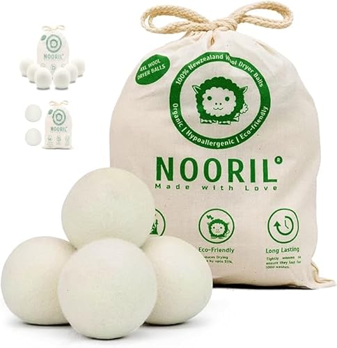 Nooril Tumble Dryer Balls Pack of 4 - Handmade Reusable Organic Wool Laundry Balls for Fabric Softening, Reduce Drying Time, Noise, Static-Cling &amp;amp; Wrinkles With No Bad Odor&amp;hellip;