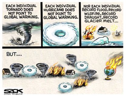 Political Cartoon U.S. Global Warming Climate Change Tornados Hurricane Flooding