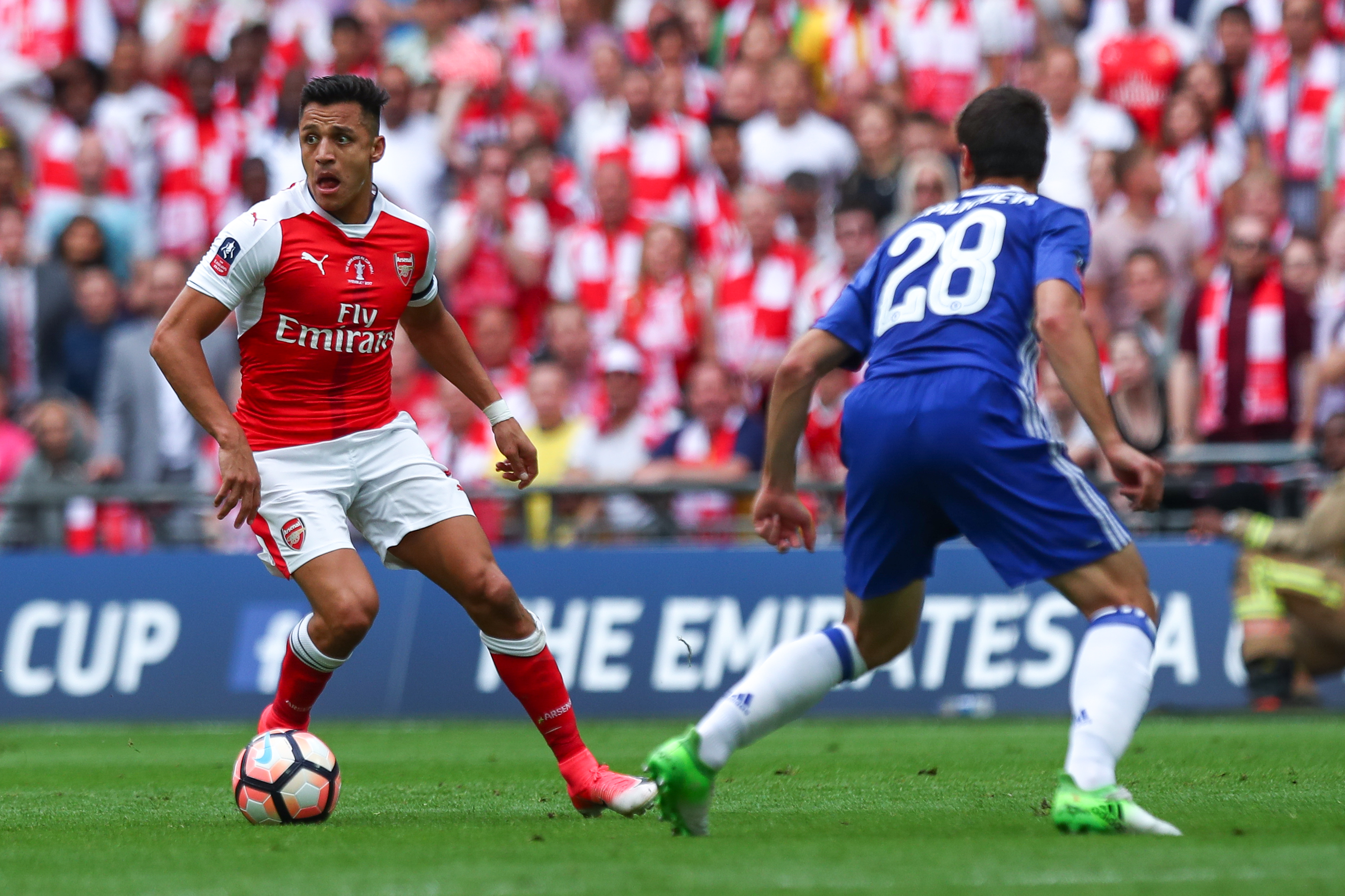 Arsenal in action against Chelsea in the 2017 FA Cup final at Wembley.