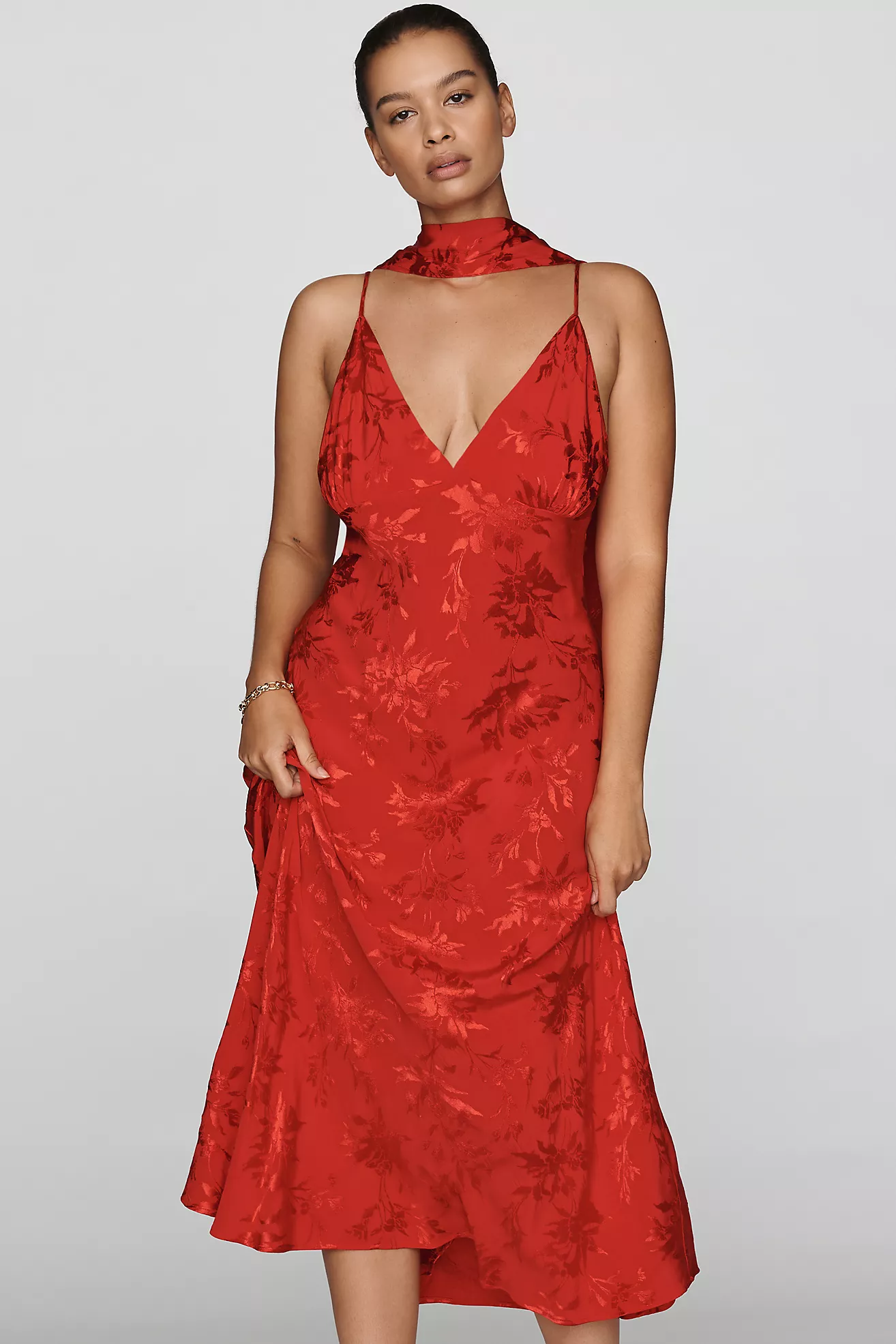 Maeve Clara Scarf-Neck Jacquard Midi Dress