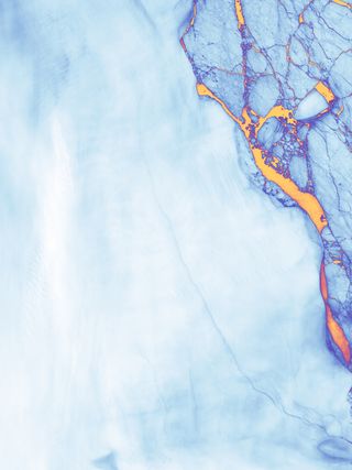 The Thermal Infrared Sensor (TIRS) on Landsat 8 captured a false-color image of the crack in the Larsen C ice shelf.