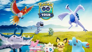 Lugia, Ho-Oh, Pichu and several over Johto Pokémon celebrate the Pokémon Go Johto Tour event