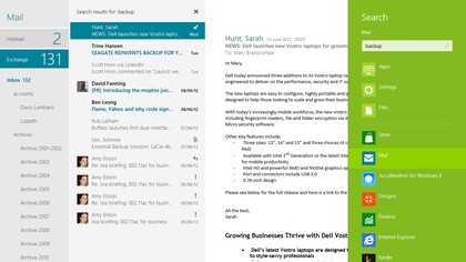 You can't search inside desktop apps from Explorer any more, but you can search multiple apps and mail in Metro