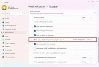 Taskbar where window is open