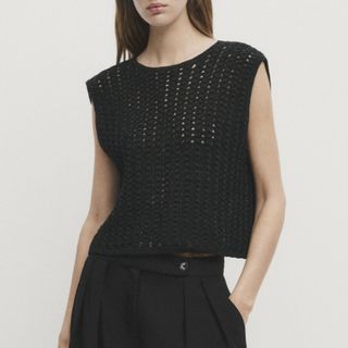 Massimo Dutti Short Black Crochet Top