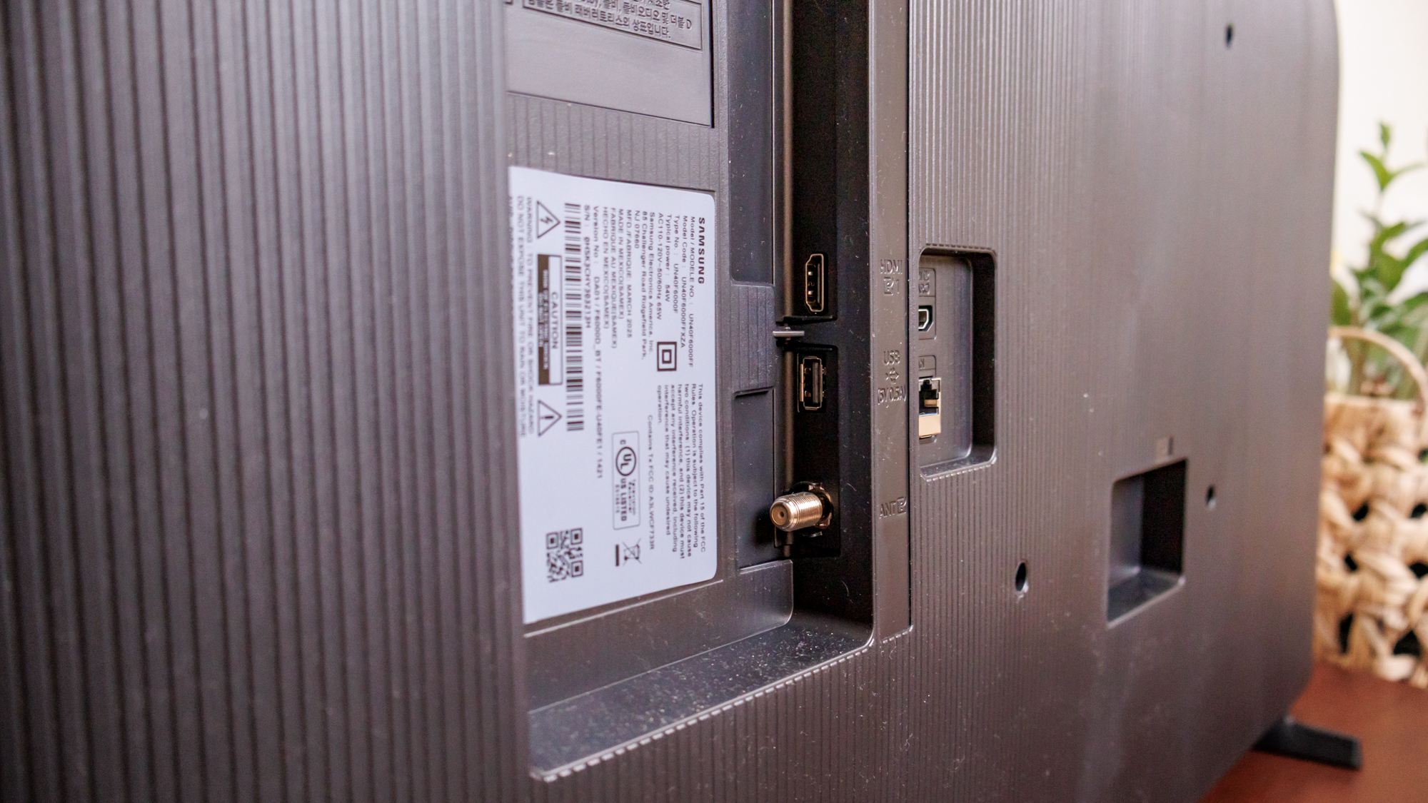 The ports on a Samsung F6000F LED TV.