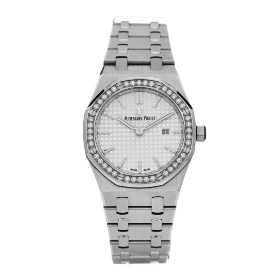 Audemars Piguet Stainless Steel Diamond Bezel 33mm Oak Lady Quartz Watch Silver 67651st.zz1261st.01