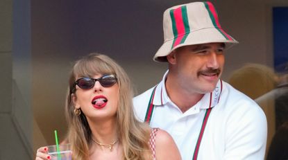 Taylor Swift and Travis Kelce are seen at the Men&#039;s Final between Fritz and Sinner at the 2024 US Open Tennis Championships on September 08, 2024 in New York City. 