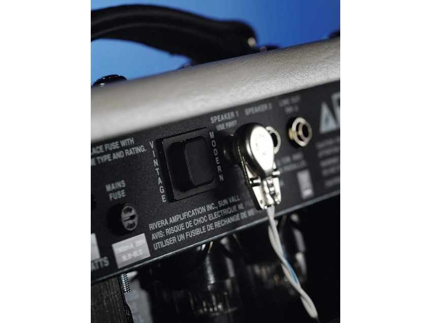 The rear Vintage/Modern switch rewires the output valves and drops the power.