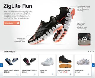 Reebok's site presents a lot of detailed information and images is a clean, uncluttered way