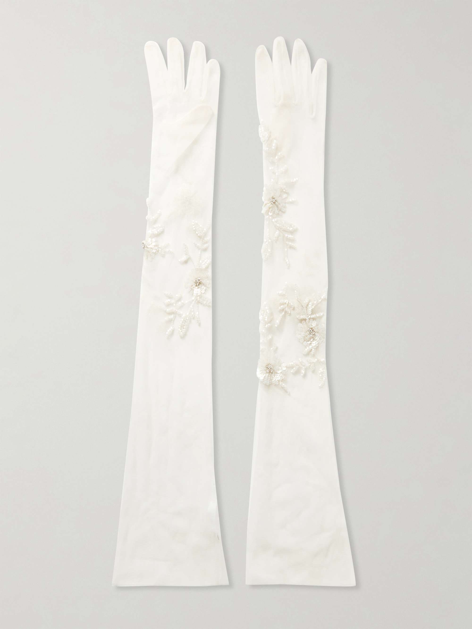 Elizabeth Crystal and Sequin-Embellished Tulle Gloves