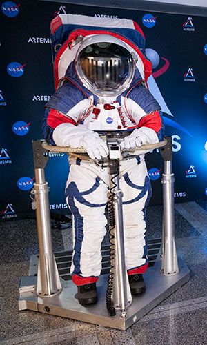A ground prototype of NASA's Exploration Extravehicular Mobility Unit (xEMU), a spacesuit for future missions.