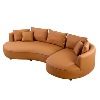 Williamspace 124.8" Leather Curved Sofa Couch, Modern Upholstery Luxury Sofa Couch With Pillows, Left Hand Facing Sectional Couch for Living Room (right-Facing,orange Leather)