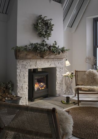 A fireplace with pared back decorations
