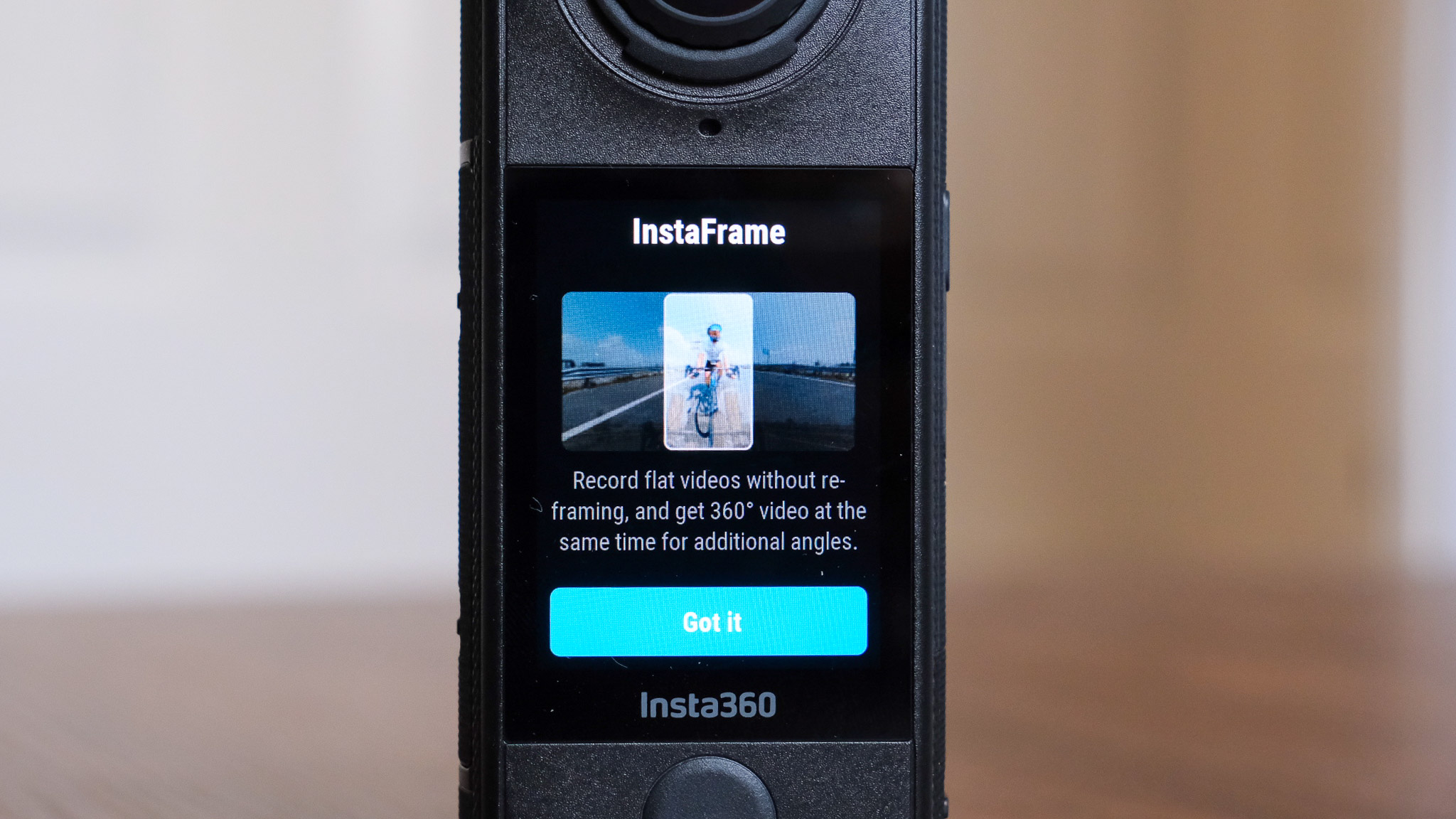 Photo of the Insta360 X4 Air action camera in an office