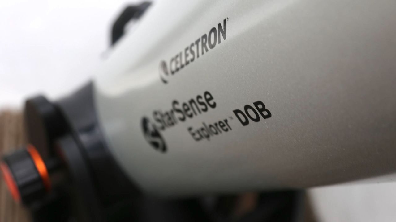 Close up of Celestron StarSense Explorer 8" Dobsonian telescope logo