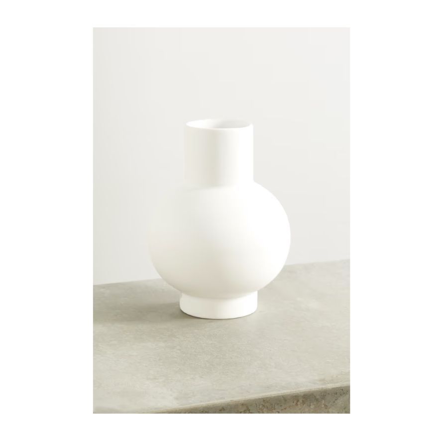 white rounded ceramic vase