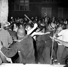 Policemen and protesters clash in Milwaukee in September 1967.