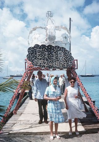 Queen Elizabeth II and Princess Margaret in Mustique, West Indies