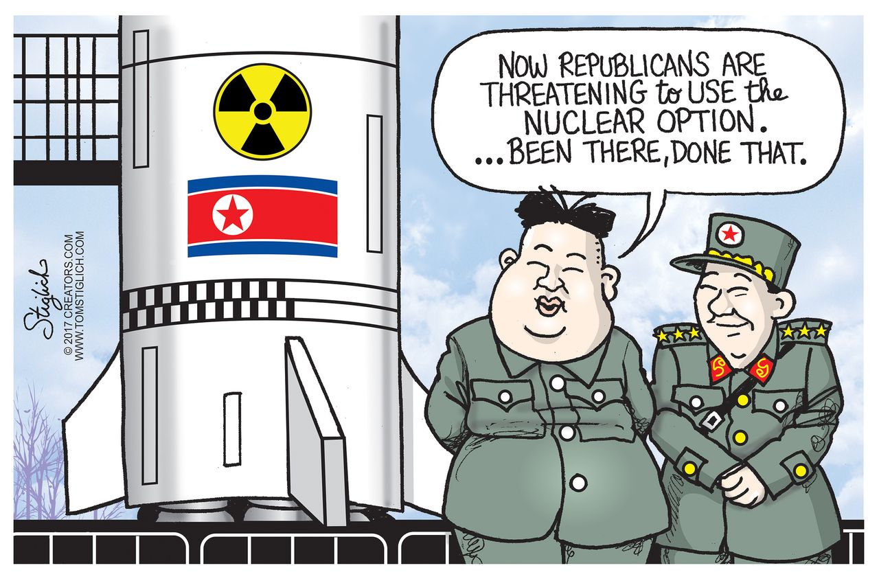 Political Cartoon U.S.Senate Republicans Supreme Court hearing nuclear option North Korea