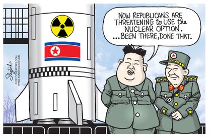 Political Cartoon U.S.Senate Republicans Supreme Court hearing nuclear option North Korea