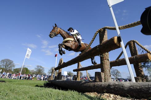 Michael Jung and Sam clear the footbridge at Badminton Horse Trials 2013