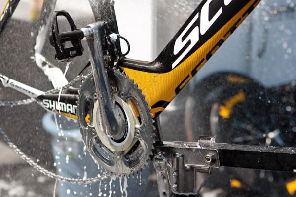 Each bike's drivetrain is returned to spotless condition after the ride.